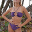 Bikini Flavors blonde model wearing reversible Plum Pretty High Waisted bottom and triangle top. American Made