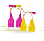 Flay Lay front and back view reversible ruffle halter top in Strawberry Sunrise by Bikini Flavors