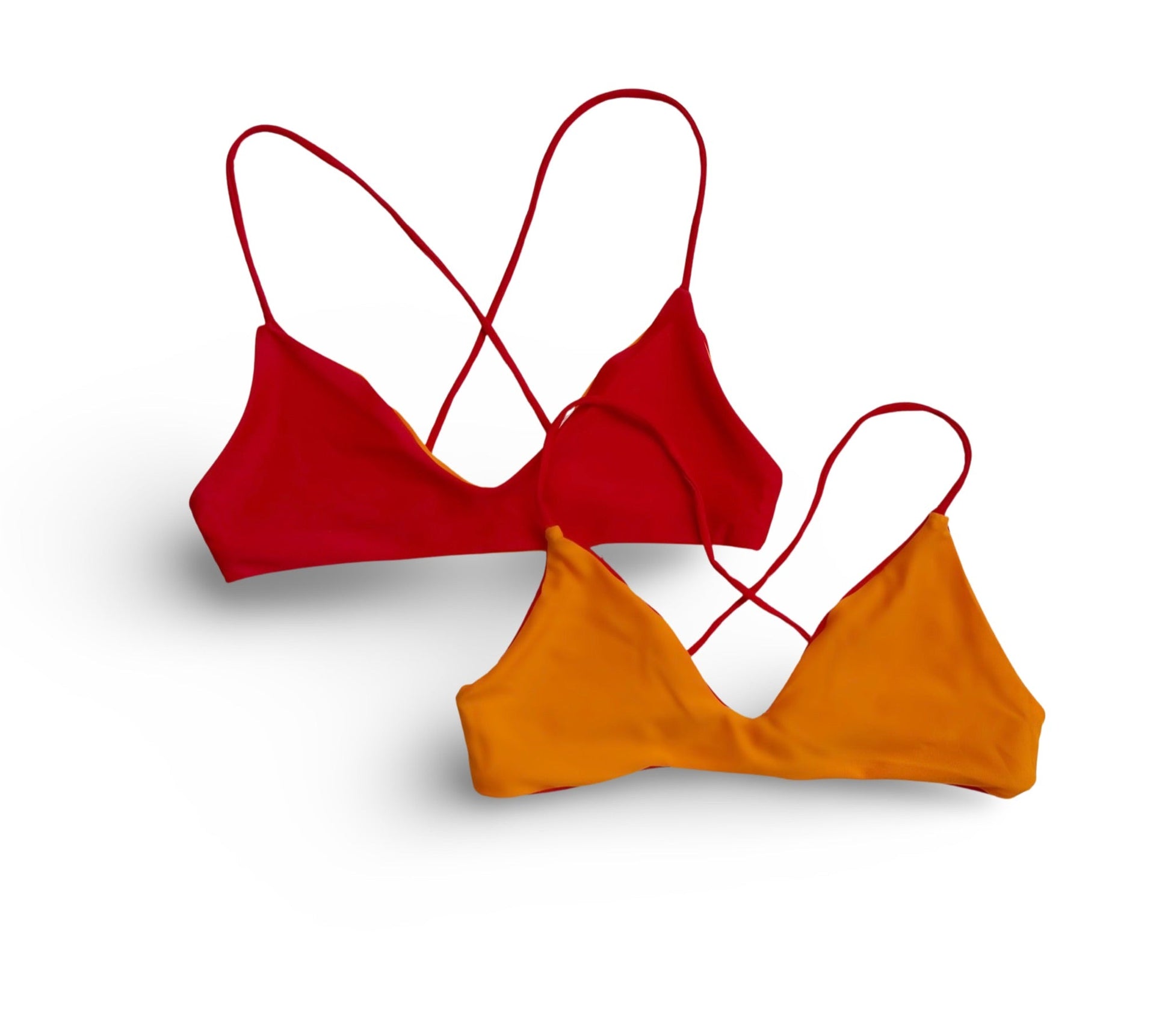 Cherry Crush Reversible Cross-Back Top by Bikini Flavors. Red reverses to orange. American made. 